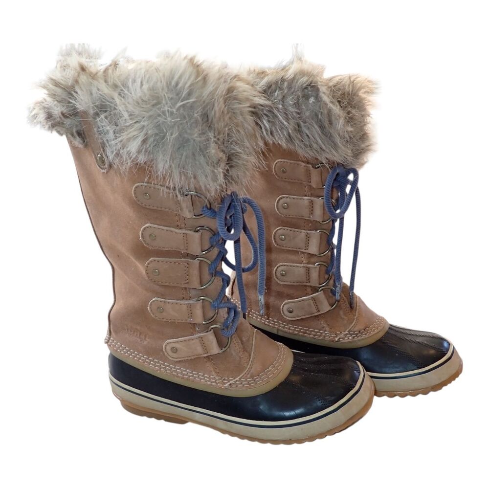 Sorel Joan of Artic Winter Boots 10 Brown Faux Fur Waterproof Lace Up Insulated